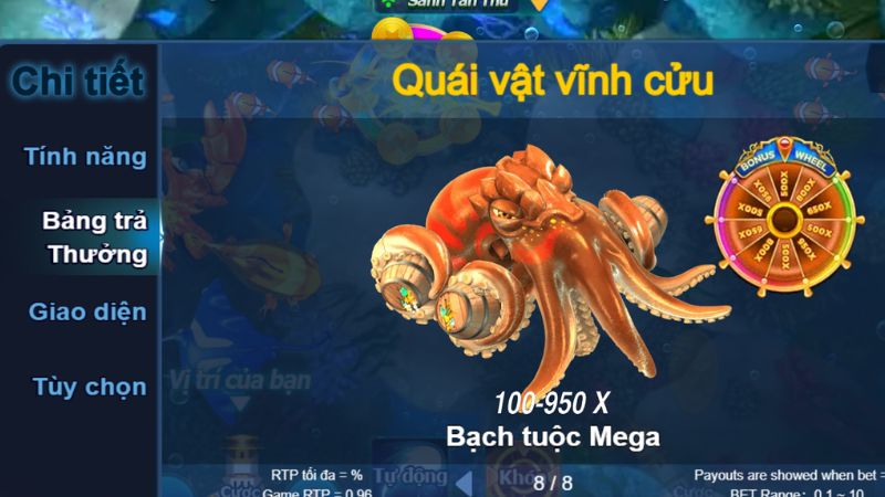 Game có bảng trả thưởng cụ thể đối với từng loài cá