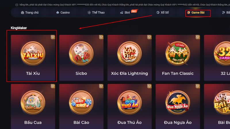 Tài Xỉu K8CC thuộc mục game bài được nhiều anh em yêu thích