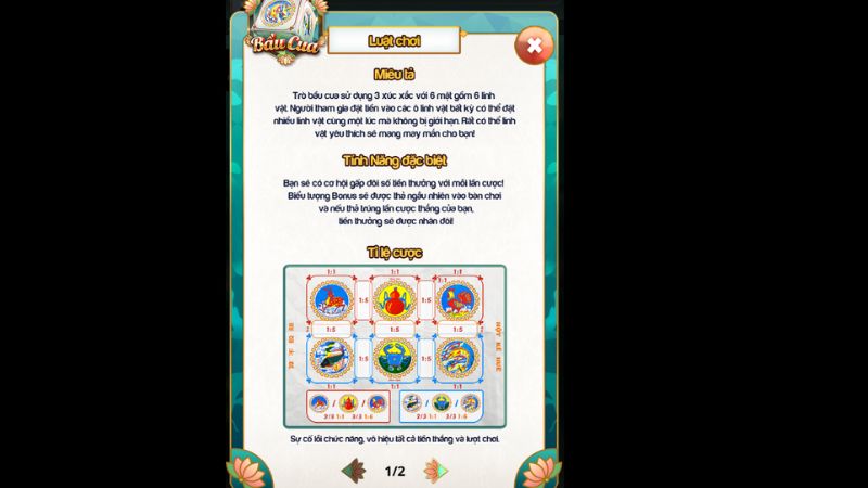 Tỷ lệ trả thưởng trong game rõ ràng cho từng mục